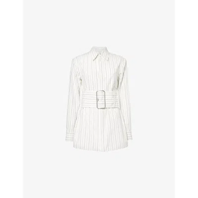 Burberry Womens  Stripe Long-sleeve Cotton Shirt Dress In String/coal
