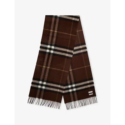 BURBERRY WOMENS TREACLE CHECK-PATTERN CASHMERE SCARF