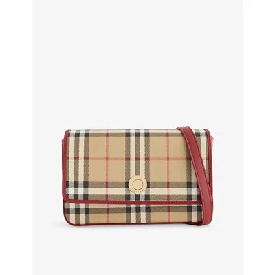 Burberry Womens Vntg Chk/ruby Hampshire Check Coated Canvas Top-handle Bag
