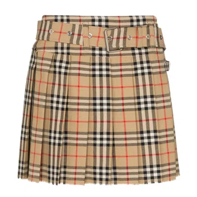 Pre-owned Burberry Womens Wool Kilt Skirt In Vintage Check