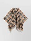 Burberry Wool And Cashmere Cape With Check Pattern In Black