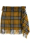 Burberry Cashmere Blend Scarf Miniskirt With Tartan Motif And Fringes In Multi