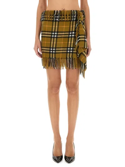 Burberry Wool And Cashmere Check Scarf Style Skirt In Multi