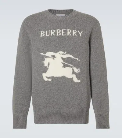 Burberry Wool-cashmere Crewneck Sweater With Rib-knit Trims In Pink