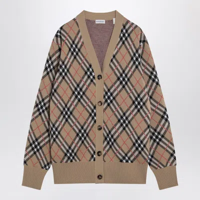 BURBERRY BURBERRY WOOL AND MOHAIR BLEND CHECK CARDIGAN