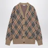 Burberry Check V-neck Cardigan In Wool And Mohair Blend In Brown