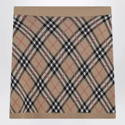 Burberry Wool And Mohair Blend Check Mini Skirt In Beige