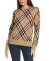 Burberry Beige Crewneck Sweater With Check Motif In Wool And Mohair Woman In Brown