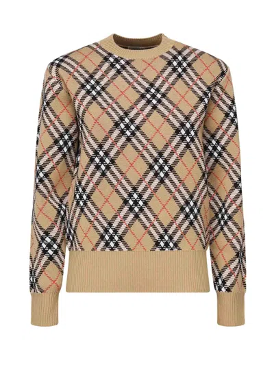 Burberry Wool And Mohair Blend Sweater Check In Brown