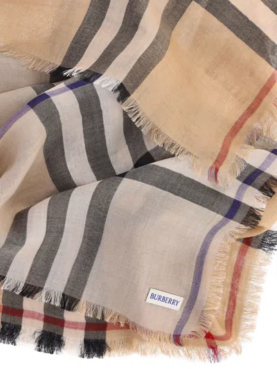 Burberry Wool And Silk Scarf "check" In Sand