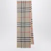 Burberry Wool And Silk Scarf With Check Motif Women In Neutral