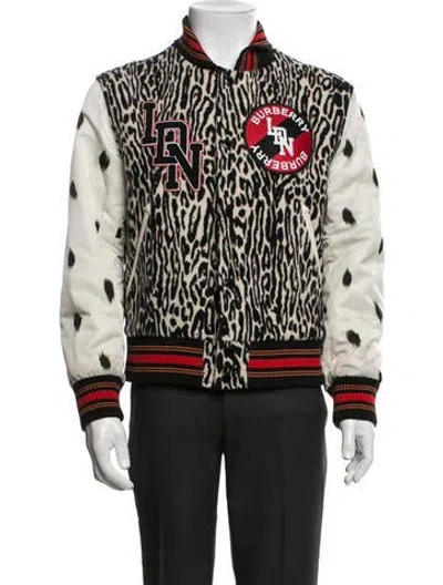Pre-owned Burberry Wool Animal Print Bomber Jacket In Black