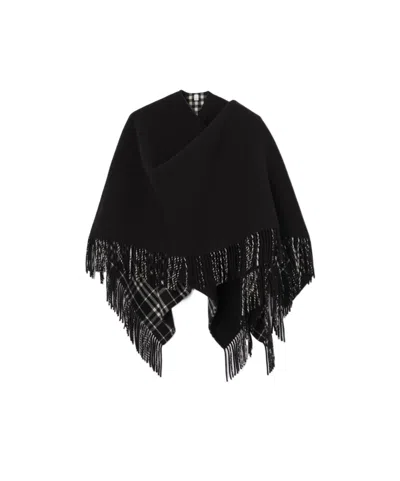 Burberry Wool Blanket Cape In Black