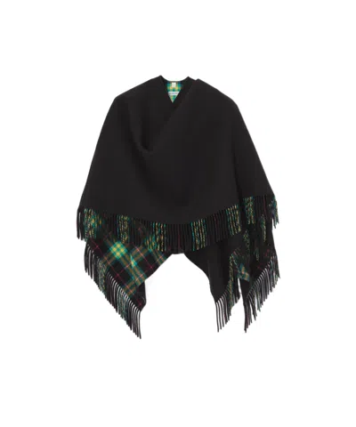 Burberry Wool Blanket Cape In Black