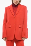 Burberry Ladies Bright Red Grain De Poudre Wool Panel Detail Tailored Blazer Jacket