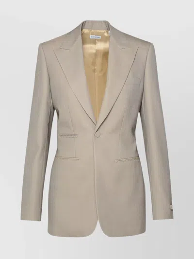 Burberry Single-breasted Wool Blazer Jacket In Beige