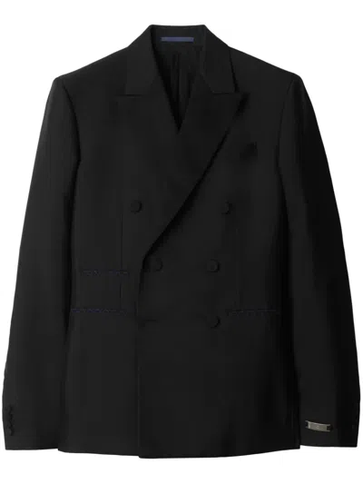 Burberry Wool Silk Tailored Jacket In Black