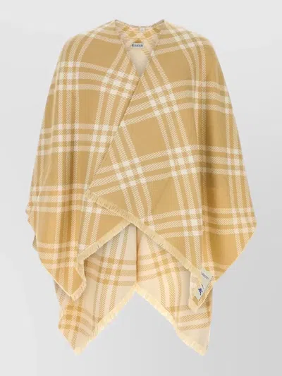 Burberry Wool Blend Cape Draped Silhouette Fringe In Neutral