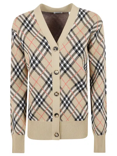 Burberry Wool Blend Cardigan In Neutral