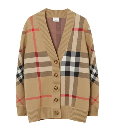 Burberry Wool-blend Check Cardigan In Beige