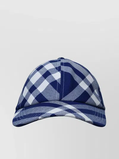Burberry Wool Blend Check Hat In Blue