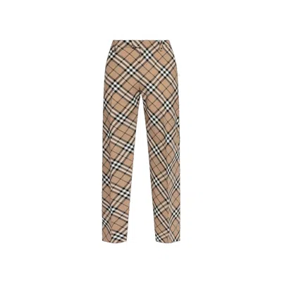 Burberry Wool Blend Check Pants In Brown