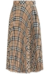 Burberry Wool Blend Pleated Check Skirt Skirts Beige In Multicolor