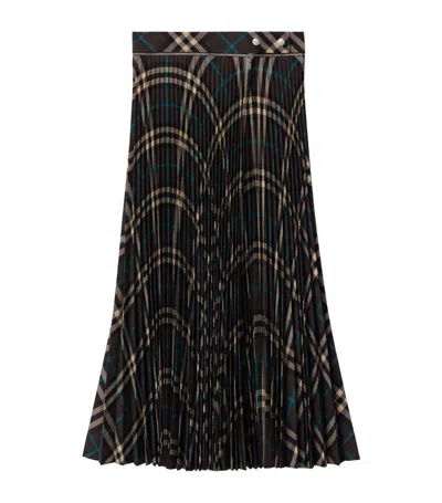 Burberry Women Long Multicolor Pleated Skirt With Check Motif In Wool Blend Woman
