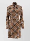 Burberry Waist Belted Shirt Dress With Checked Pattern