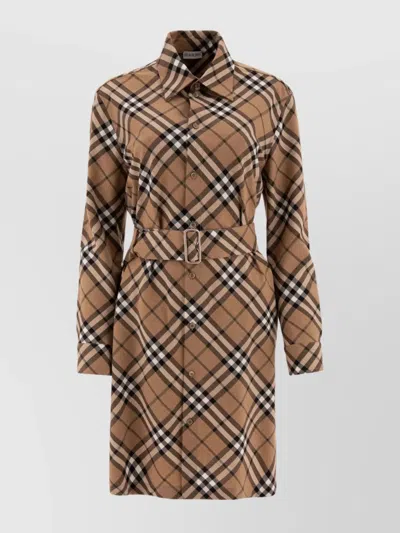 BURBERRY WOOL BLEND CHECK SHIRT DRESS