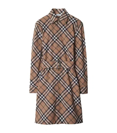 Burberry Chemisier Cotton Short Dress With Check Print In Nude