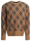 Burberry Check-pattern Wool Crew Neck Sweater Clothing In Brown