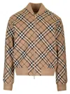 Burberry Check Print Wool Blend Harrington Jacket In Beige