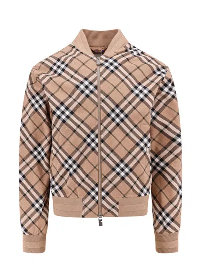 Burberry Wool Blend Jacket With Check Print In Brown