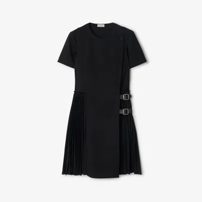 Burberry Pleated Wrap Mini Dress In Black