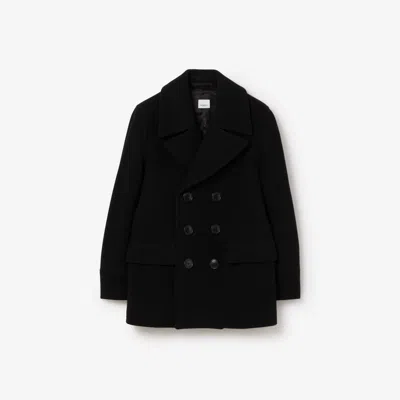 Burberry Wool Blend Pea Coat In Black