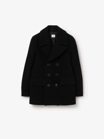 Burberry Wool Blend Pea Coat In Black