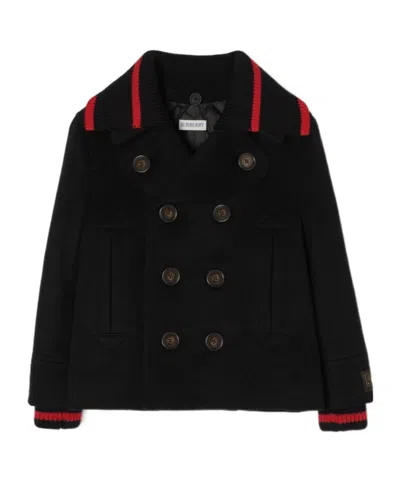 Burberry Wool Blend Pea Coat In Black
