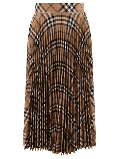 Burberry Wool Blend Pleated Check Skirt In Multi
