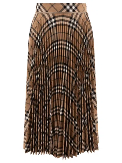 BURBERRY BURBERRY WOOL BLEND PLEATED CHECK SKIRT