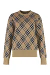 Burberry Check Wool Blend Knit Crewneck Sweater In Brown