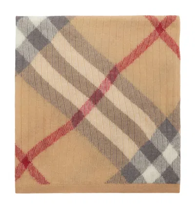 Burberry Wool-blend Ribbed Check Blanket In Sand
