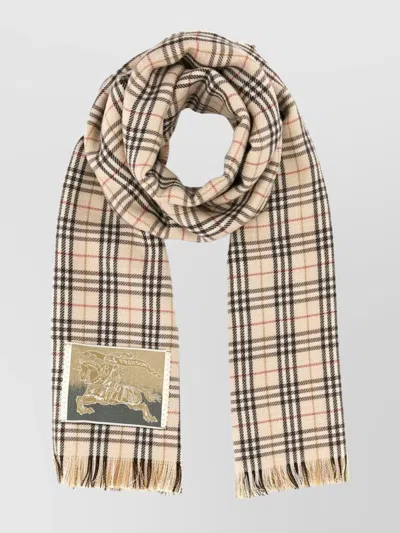 BURBERRY WOOL BLEND SCARF WITH EMBROIDERED CHECKERED PATTERN