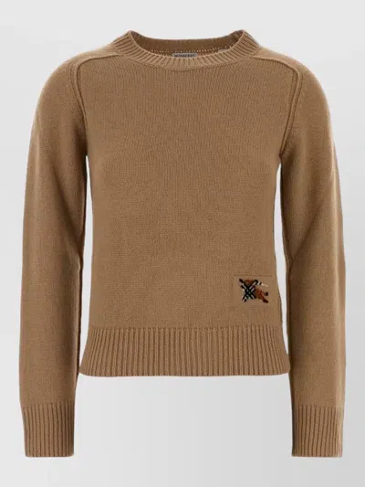 Burberry Wool Blend Sweater Ribbed Cuffs Hem In Brown