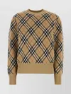 Burberry Wool Blend Sweater With Embroidered Check Pattern In Brown