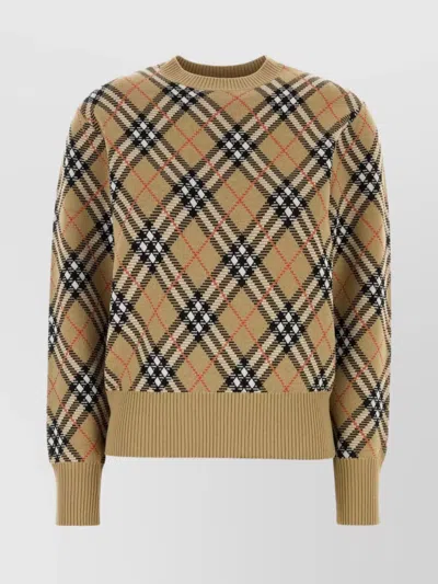 BURBERRY WOOL BLEND SWEATER WITH EMBROIDERED CHECK PATTERN