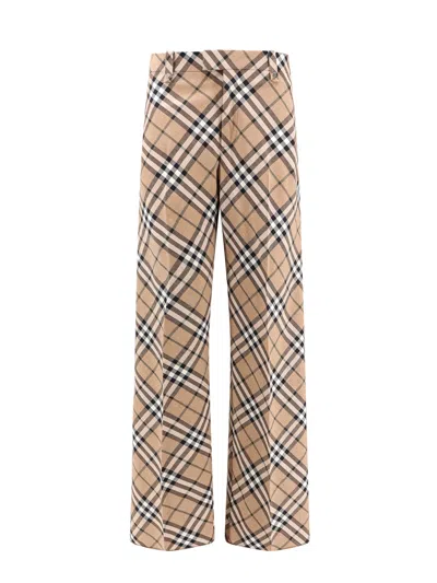 Burberry Wool Blend Trouser With Iconic Check Print In Multi