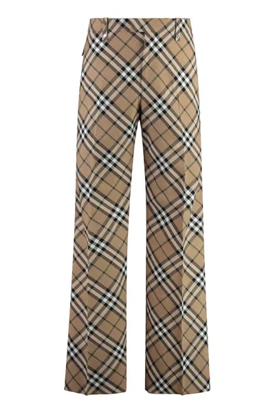 Burberry Wool Blend Trousers In Nude