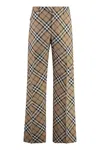 Burberry Wool Blend Trouser With Iconic Check Print In Beige