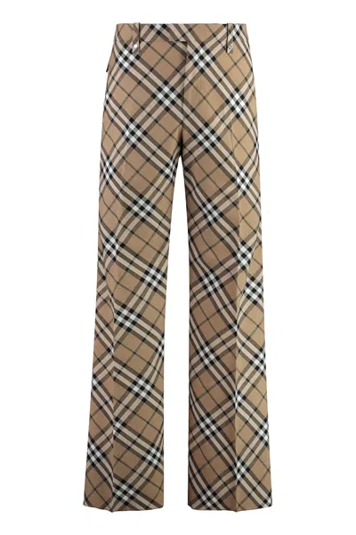 Burberry Wool Blend Trousers In Brown